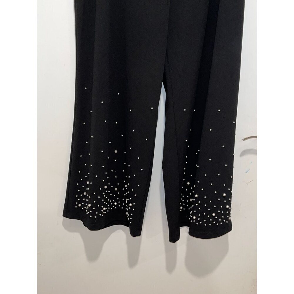 Marina Black Pearl Embellishments Studded Wide-Leg Pants Women's Plus Size 2X - Picture 4 of 13